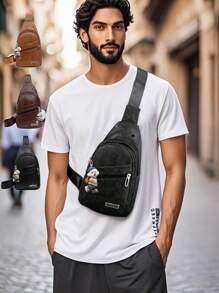 Bolso bandolera Shrrie para mujeres y hombres, bolso de cintura cruzado para mujeres y hombres, el nuevo clásico de moda de unicolor retro Joker, de tela impermeable de PU con bolsillo de vivo, diseño de bolsillo múltiple con orificio externo para auriculares