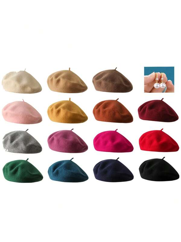 1pc/2pcs Women Solid Color Wool Felt Beret Hat, Elegant Japanese Style, Suitable For Casual Outings, Sightseeing, Artist Cap