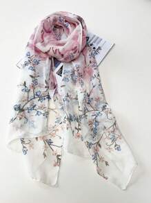 1 pieza Bufanda de poliéster con estampado floral y color degradado, adecuada para todas las estaciones