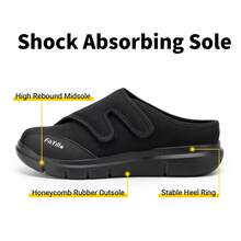 FitVille Men's Slip On Extra Wide Adjustable Slippers Backless Mules For Wide Feet Walking Shoes Indoors Outdoors - Black - View 6