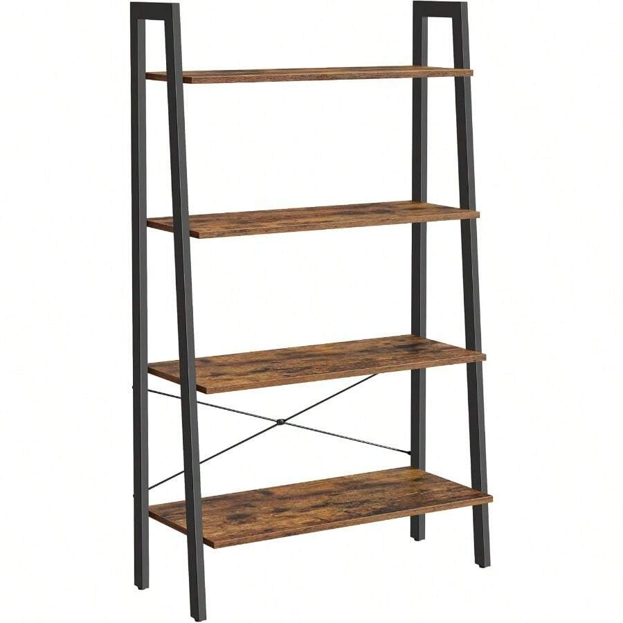 Ladder Shelf 4-Tier Bookshelf Bookcase For Living Room Bedroom Kitchen Home Office Industrial Style Steel Frame Rustic Brown And Black LLS144B01 - 80x34.5x137.5cm - View 1