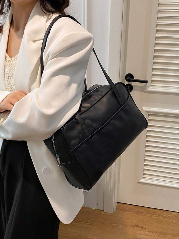 Large Capacity Women's Solid Color Vintage Tote Underarm Bag, Commuter Casual Slouchy Travel Outing Holiday Versatile Pillow Bag
