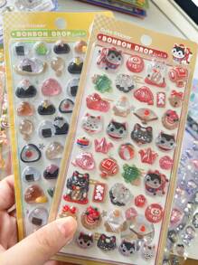 Japanese Cartoon Food Embossed Fun Stickers, Children Decoration Crystal Diamond 3D Stickers