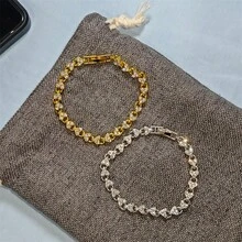 1pc New Elegant Luxury Roman Crystal Bracelet, Simple Paved Rhinestone Full Rhinestone Bracelet - Multicolor - View 2