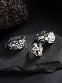 5pcs Minimalist Geometric Liquid Metal Rings Set, Adjustable Fashionable Punk Jewelry For Men
