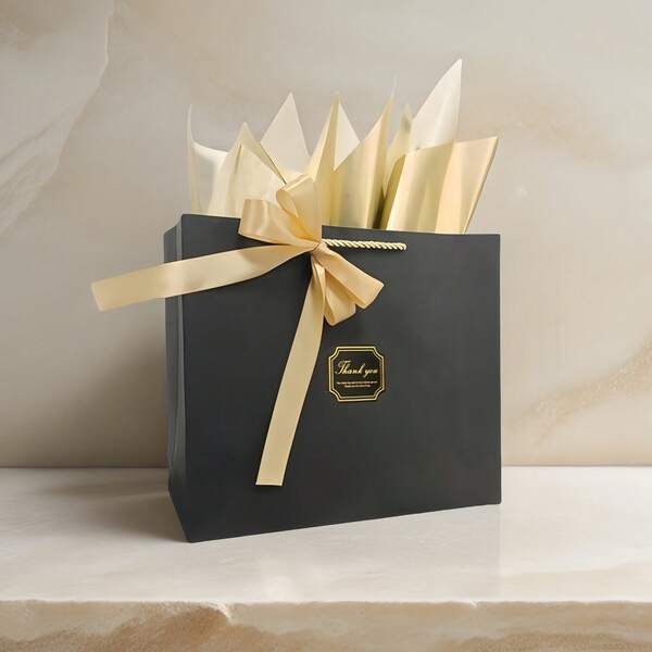 12/30pcs Elegant Minimalist Foil "Thank You" Bow Gift Bags, Wedding Bride Favor Bags, Gift Packaging Bags, Party Favors, Birthdays, Weddings, Mother's Day, Christmas, Valentine's Day, Holidays, Memorials - Color May Vary Per Physical Item