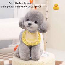Fashion Embroidered Small Dog Bib For Korean Style Pet Neck Scarf, Bichon, Teddy Pet Saliva ScarfSend Pet Toy Little Yellow Duck
