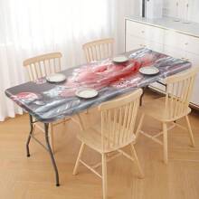 1pc Pink Crystal Rose Tablecloth - Luxury Decorative Rectangular Tablecloth For Wedding, Party, Home Decor, Outdoor Picnic Table Cover With Elastic Corners, Vibrant Color, Polyester Fabric, Mandala Pattern, Picnic Accessory