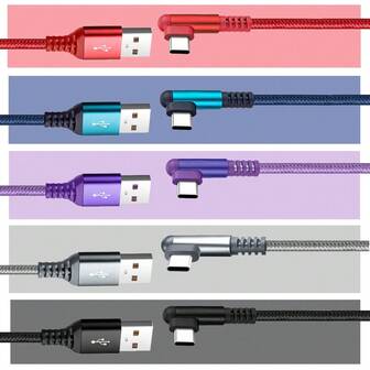 20W 3A USB To Type-C Fast Charging & Data Transfer Cable, Reinforced Nylon Braided 90-Degree Connector, Suitable For 16/15 Promax, Galaxy S23+/S25+ And Other Type-C Devices Compatible With IPhone 16, 16 Pro Max, 15, 15 Plus, 15 Pro, 15 Pro Max,Compatible With Xiaomi, Compatible With OnePlus Type C, 90 Degree Right Angle