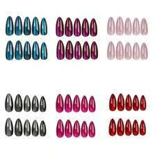 Get Elegant With 144pcs/6pcs Set Medium Almond Simple Classic Naked Color Soild Color Glossy Cat Eye With Black,Hot Pink,Dusty Pink ,Burgundy ,Green Full Cover Fake Press On Nail Kit Suitable For Daily Wear And Nails DIY Made Hand