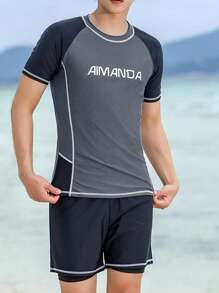Bañador tipo short de dos piezas con colores contrastantes para hombres, atuendo deportivo para gimnasio, entrenamiento y piscina/playa