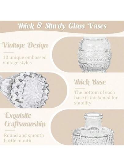 Vintage Mini Flower Vase, Various s, Small Bud Vase Centerpieces,Clear Pot Carving Perfect Rustic Wedding, Gathering Tafel ation,Home ,Flower Vase,Centerpiece,Table Birthday Graduation Room Glass view 6