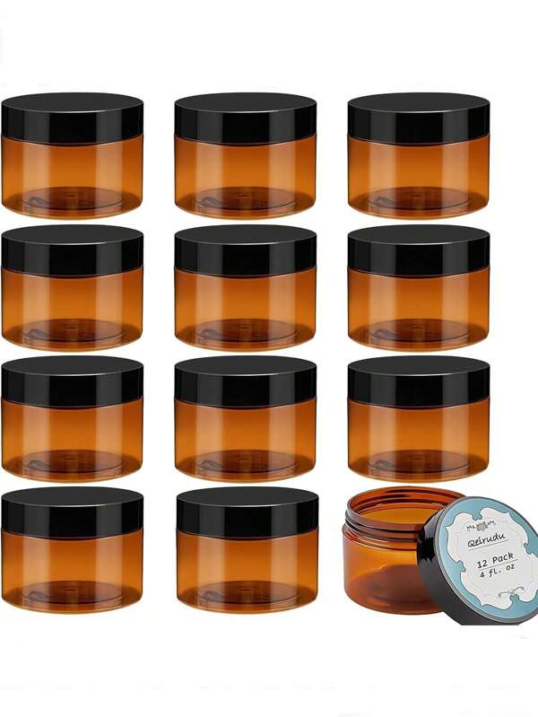 100ml/5PCS/1PC Cosmetic Cans, Black LIDS, Brown Empty Cosmetic Containers, Round Plastic Cans, Inner Liner For Face Cream, Lotion, Powder And Ointment, Reusable Filling, Travel Accessories