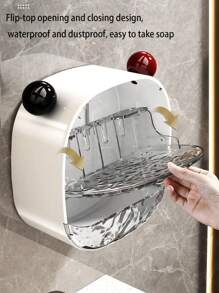 3 pièces Boîte à savon mignonne en forme d'ours, support à savon de salle de bain en acrylique, distributeur mural sans perçage, forme belle, gain de place, organisateur de vanité, armoire de rangement de salle de bain, décoration de salle de bain, armoire de rangement de salle de bain Retour à l'école