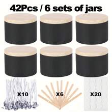 Kit de Velas DIY - 42 Peças Conjunto de Latas de Madeira Preta com Tampas, Recipientes Reutilizáveis, Inclui 10 Mechas, 20 Adesivos e 6 Suportes de Mecha, Para Artesanato e Arte