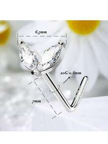 FOREVER QUEEN 1pc 925 Sterling Silver Leaf Shaped L-Shaped Nose Ring, 20G Nose Ring/Stud, With Clear CZ Rhinestone, Suitable For Women And Men - Single Nose Ring - View 4