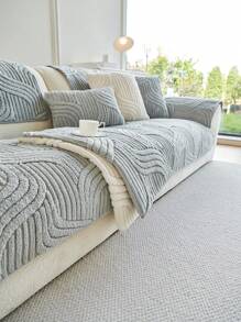 1 szt. Pokrowiec na sofę w stylu boho, jednokolorowy, puszysty – pikowany, antypoślizgowy, odpowiedni na każdą porę roku, łatwy w pielęgnacji, nadający się do prania w pralce, przyjazny dla zwierząt, miękki i wygodny – idealny do salonu, sypialni, biura, wystroju domu, ochrona sofy dla kombinacji od jedno- do trzyosobowej.