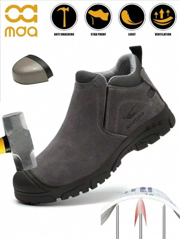 Men's Safety Shoes, Men's Work Safety Boots With Steel Toe, Anti-Smash Anti-Puncture Industrial Construction Protective Work Sneakers