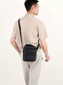 1pc Genuine Leather Solid Men's Shoulder Bag Crossbody Bag, Square Multi-Pocket, Phone Bag Wallet Suitable For Daily Business Commute School Bag Teenagers Freshmen High School University Practical Stylish Sling Bag Man Bag Cross Body Bag Shoulder Bag Side Bag Students School Supplies