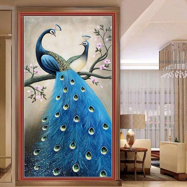 qingfei Bordado Cruzado Decoração de Quarto Cerâmica Azul Precisa Impressa Pavão Qingfei, Camboja