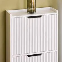 SoBuy Shoe Rack With 2 Flaps, Slim Shoe Cabinet, Shoe Rack With 2 Shelves, Shoe Chest Of Drawers, Shoe Storage, White, W X H X D Approx. 50 X 90 X 19 Cm FSR177-W - White - View 4