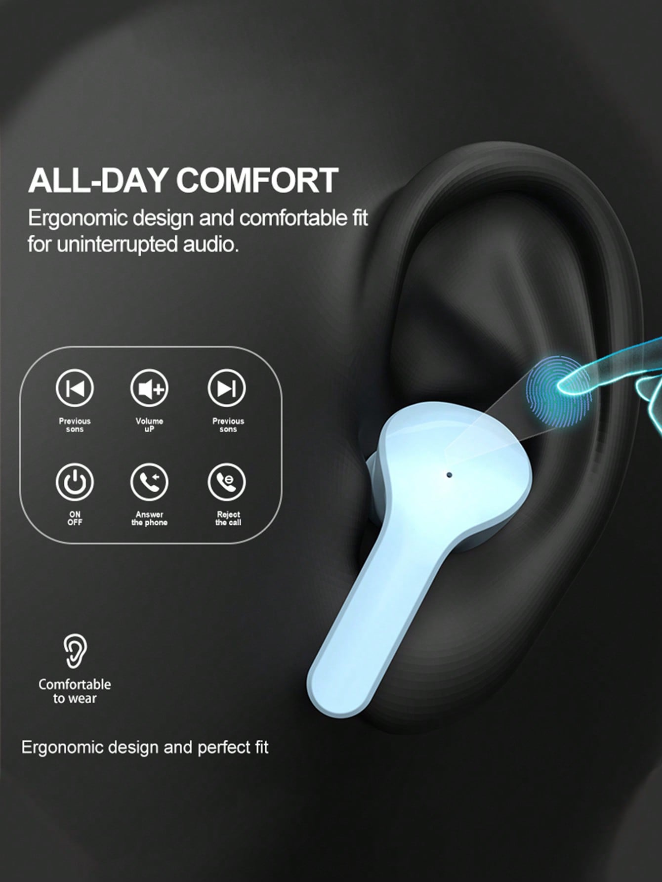 سماعة أذن لاسلكية بلوتوث شفافة واحدة – شاشة وتحكم...