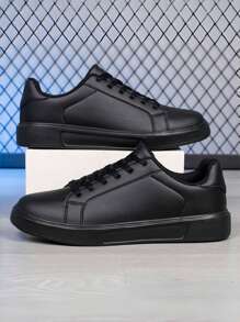 Tênis de Skate de Cano Baixo em Cor Sólida Moderna Masculino, Tênis Casuais Confortáveis Antiderrapantes com Cadarço, Adequados para Uso durante Todo o Ano e Atividades ao Ar Livre, Ideais para Casual de Verão Adolescente, Esportes ao Ar Livre, Viagens de Férias, Presentes de Formatura ou Acessórios de Vestimenta de Aniversário