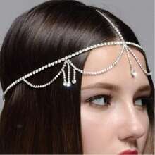 Chaîne de tête avec strass en couches pour mariée, accessoire de cheveux de mariage avec gland bohème pour le front des femmes