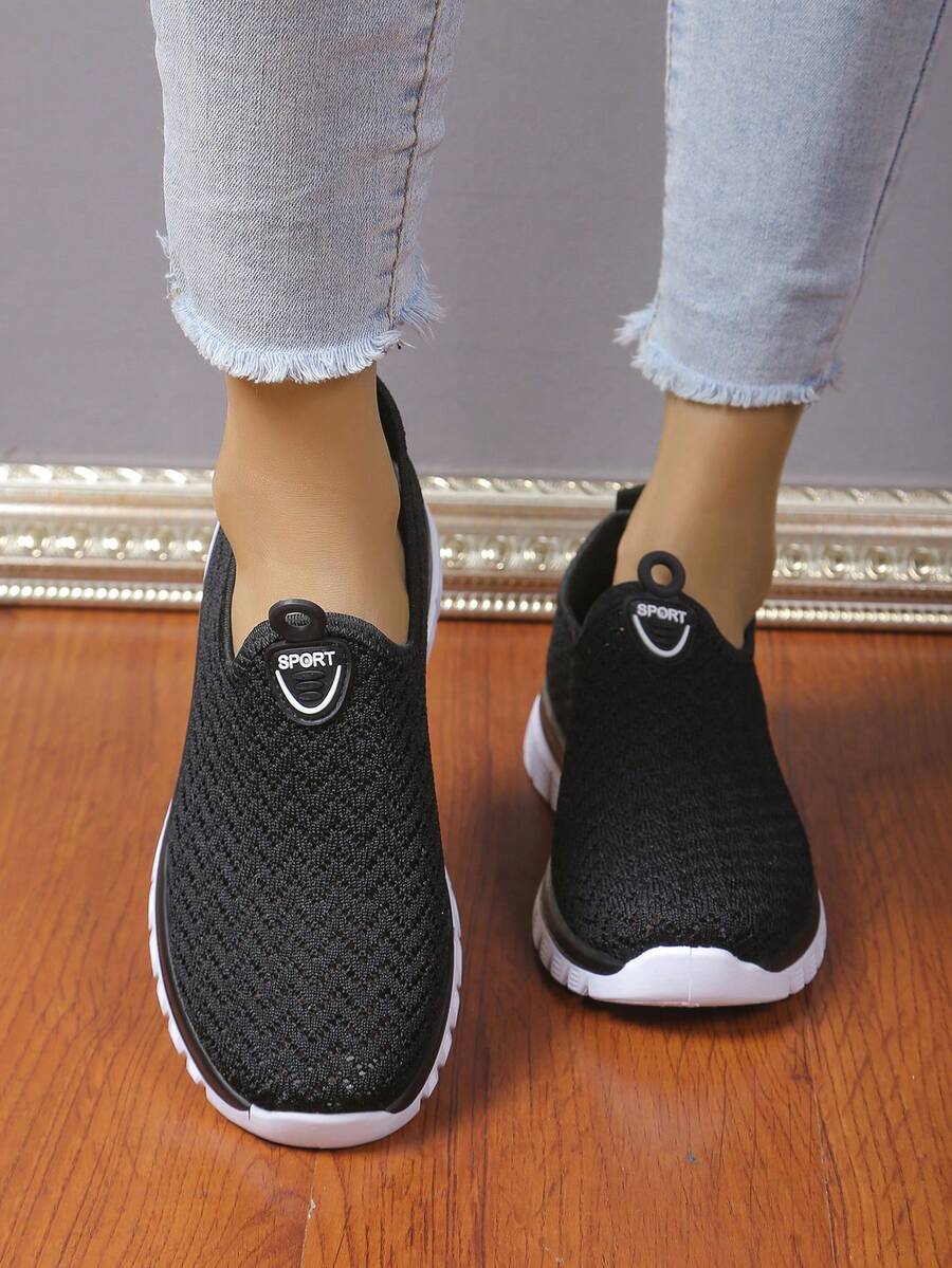 Breathable Mesh Letter Casual Sneakers, Comfortable For Daily Wear And Sports - Black - View 1