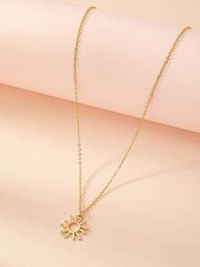 1pc Retro Sunflower Pendant Necklace - Yellow Gold - View 2