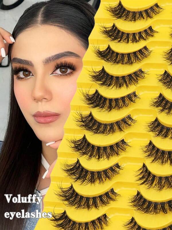 10 Pairs 6D Eyelashes - Super Fluffy - D Curl, 6-14mm - Dramatic Look False Lashes Extension For Bold Eye Makeup, Eyelash Accessories, Handmade Reusable Short Natural Eyelashes