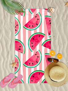 1pc Super Soft Watermelon Print Microfiber Beach Towel, Home Decor, Suitable For Beach, Swimming Pool, Camping And Travel, Extremely Comfortable