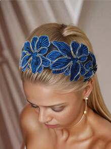 1 Pc Classical Netting Lace Wide-Brimmed ,With Embroidered Pattern As Decorative Headwear, Headpiece, Suitable For Women And Daily Use,Hairband,Hair Hoop Headbands