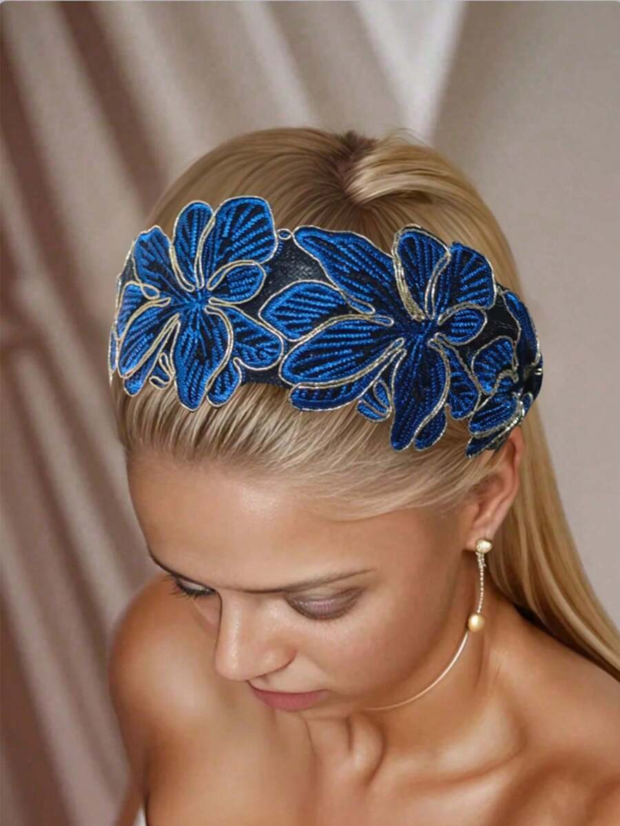 1 Pc Classical Netting Lace Wide-Brimmed ,With Embroidered Pattern As Decorative Headwear, Headpiece, Suitable For Women And Daily Use,Hairband,Hair Hoop Headbands