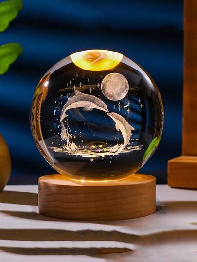 1pc USB Power 3D Crystal Ball Led Night Light With Wooden Base,Home Decor And Room Decor Night Light,Solar System, Moon, Milky Way, Saturn Pattern 3D Night Lamp,Indoor Desktop Decoration Light,Back To School Gift Or Birthday Gift For Friends And Classmates