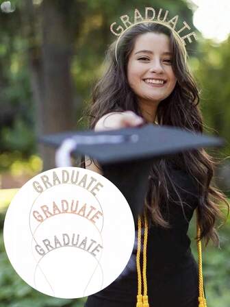 1 件金色/银色/玫瑰金“GRADUATE”字母头饰，毕业派对头饰，2025 年毕业装饰，金属字母配件适用于毕业派对、庆典、拍照道具，2025 年毕业装饰