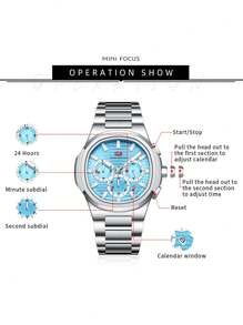 MINIFOCUS 1 Stück Mode Business Quarz Uhr für Herren mit leuchtenden Zeigern, multifunktionalen kleinen Zifferblättern, Kalender, Edelstahl Armband, Luxus Herren Uhr von Topmarke, mit Geschenkbox