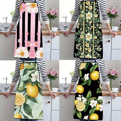 1 件柠檬花图案围裙，现代风格，适用于厨房烹饪、花园清洁、美容院、宠物美容、美发师、家居装饰，由涤纶斜纹布制成，两种尺寸可选，室内/室外派对用品，家庭和室外清洁
