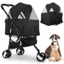 3 Wheel Pet Stroller Cat Dog Strollers For Small Medium Dogs 3-In-1 Detachable Travel Carrier Pet Gear Stroller Wagons For Dogs Trolley For Cat Doggie Rabbit Doggy Puppy, Black