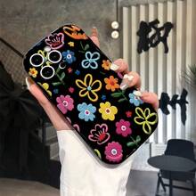 1 pieza Funda protectora para teléfono celular con diseño de flores de hilo de color crema, compatible con Apple 16/16e, Redmi, Infinix, OPPO, VIVO, Realme, a prueba de agua, a prueba de golpes y resistente a los arañazos - Negro - Ver 1