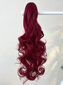 24 Inch Claw Ponytail Extension Hair Long Natural Wavy Wave Wine Red Color 24 Inch Add In Hair For Braids
