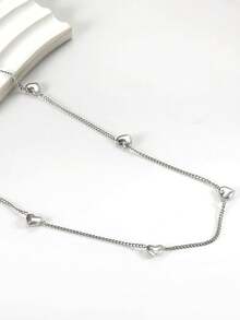 Tkool 1pc Women's Gift Stainless Steel Heart-Linked Short Necklace, Layerable Everyday Accessory (Random Number Of Hearts) - Silver - View 3
