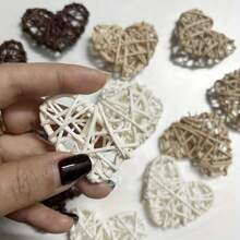 12pcs Handcrafted Rattan Heart Decor Set - Perfect For Home & Festive Ambiance Enhancement, Classic Style