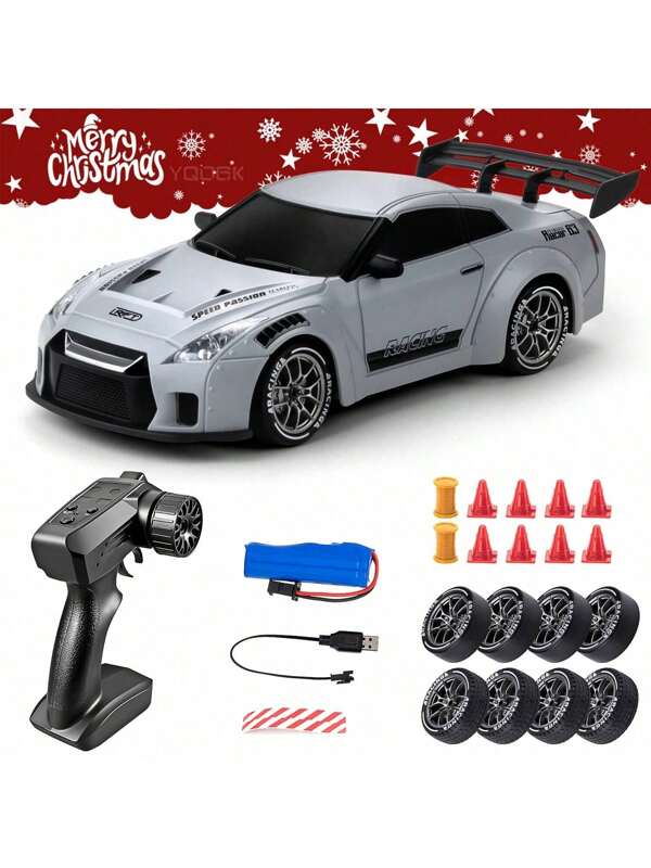 Auto RC da drift da corsa in scala 1:24, auto telecomandata 2.4G, auto da corsa ad alta velocità oltre 20km/h, auto da drift con pneumatici da drift, ostacoli e luci, adatto per Natale