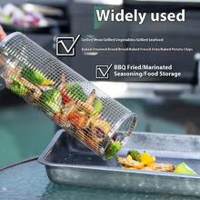 1pc Outdoor Barbecue Basket With Handle, Barbecue Drum, Barbecue Net Tube, Large Round Mesh Barbecue Basket Cage, Barbecue Essential Small Tools, Picnic Vegetable Fish Meat Cooking Accessories, Gift For Men - Multicolor - View 7