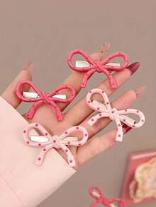 4/2 件波尔卡圆点蝴蝶结发夹，女士侧刘海发饰，鸭夹发夹 - 彩色 - 查看 11