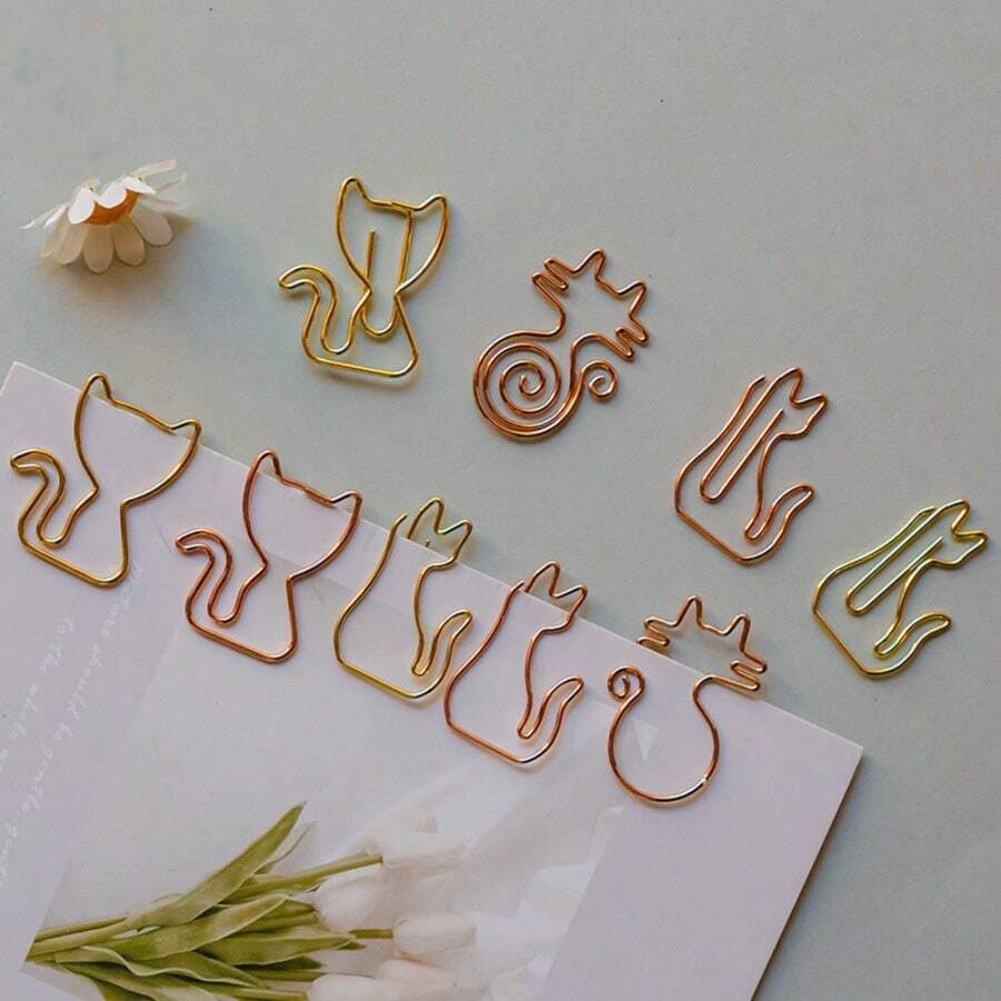 5pcs/10pcs A Variety Of Cute Cat-Shaped Paper Clips, Office Document Classification Clips, Colorful Paperclip Planners And Creative Office Bookmarks,Back To School,School Supplies - Multicolor - View 1