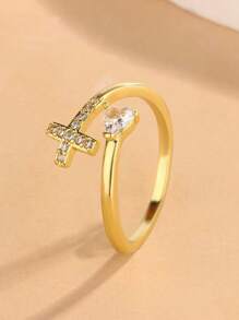 1pc Elegant Copper Zirconia Cross & Heart Women's Ring, Quality Jewelry Gift For Party, Date, Birthday