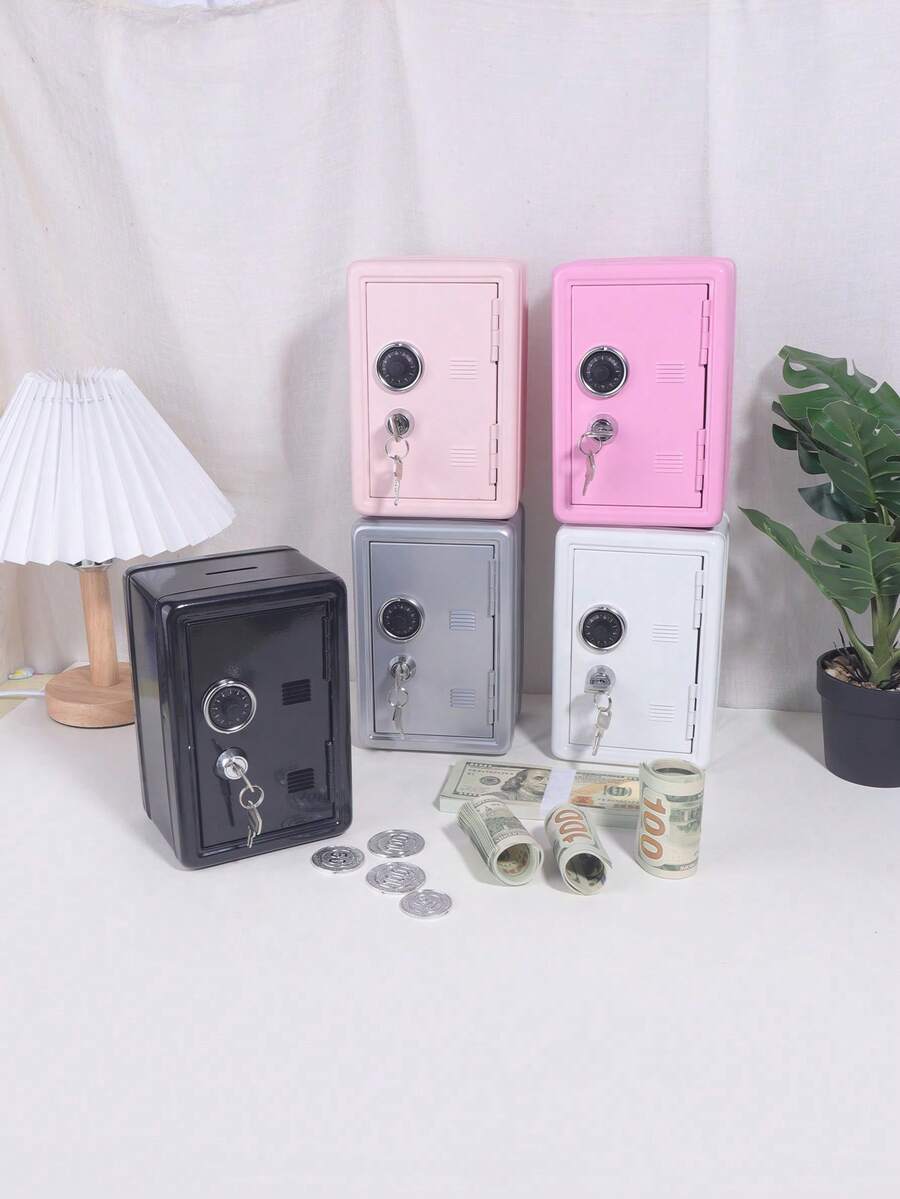 1 pieza de Hucha vertical, Caja de almacenamiento de monedas de metal, Alcancía pequeña de escritorio con llave y cerradura con contraseña, Organizador de suministros de oficina, con cajón incorporado, regalo ideal para familia y amigos - Rosa - Ver 1