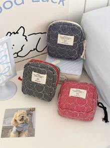 1 pieza Bolsa de maquillaje pequeña con diseño de acolchado en forma de corazón, estilo patchwork de 3 colores, para almacenar lápices labiales, joyas, pañuelos, toallas sanitarias, ideal como bolsa de cosméticos, bolsa de maquillaje, organizador de maquillaje, para viajes, bolsa de regalo de Navidad, bolsa de embrague / bolso pequeño, organizador de maquillaje, portabrochas, mini bolsa, bolsa de gran capacidad